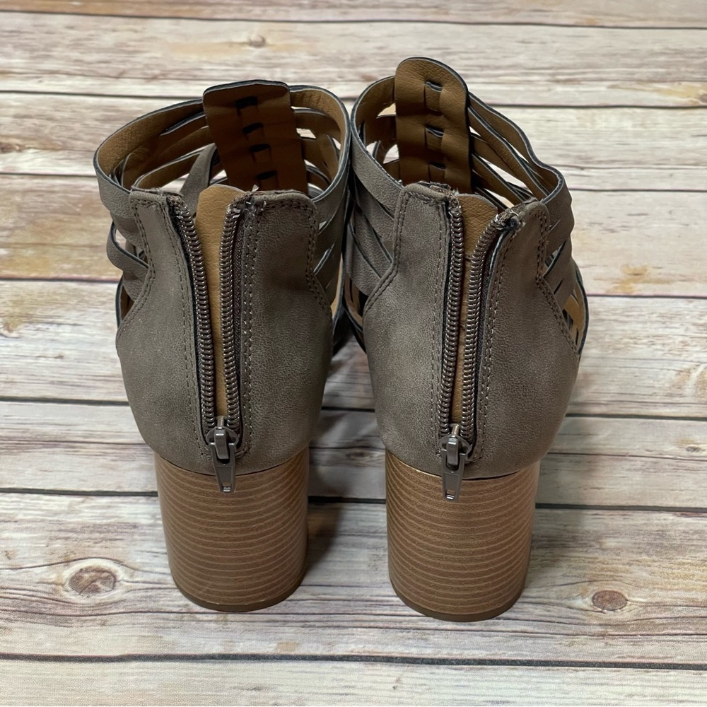 EDL Presents Pop Shiba Size 8.5 Mushroom Taupe Caged Block Heel Sandal (NIB) - Picture 5 of 12